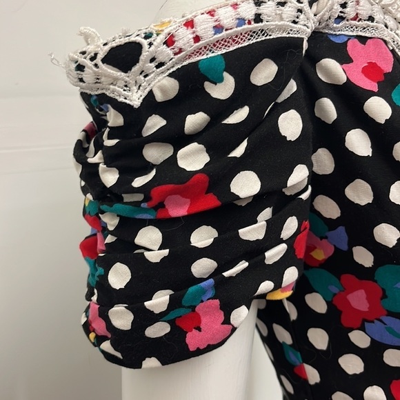 1980s Rockabilly Crinoline Off-the-Shoulder Polka Dot Flower Twirly Party‎ Dress - Picture 7 of 7